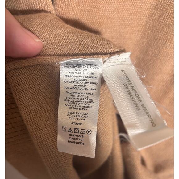 LOFT Size XS Tan Oversized Sweater L'automne French Phrase Autumn Lightweight - Picture 3 of 4